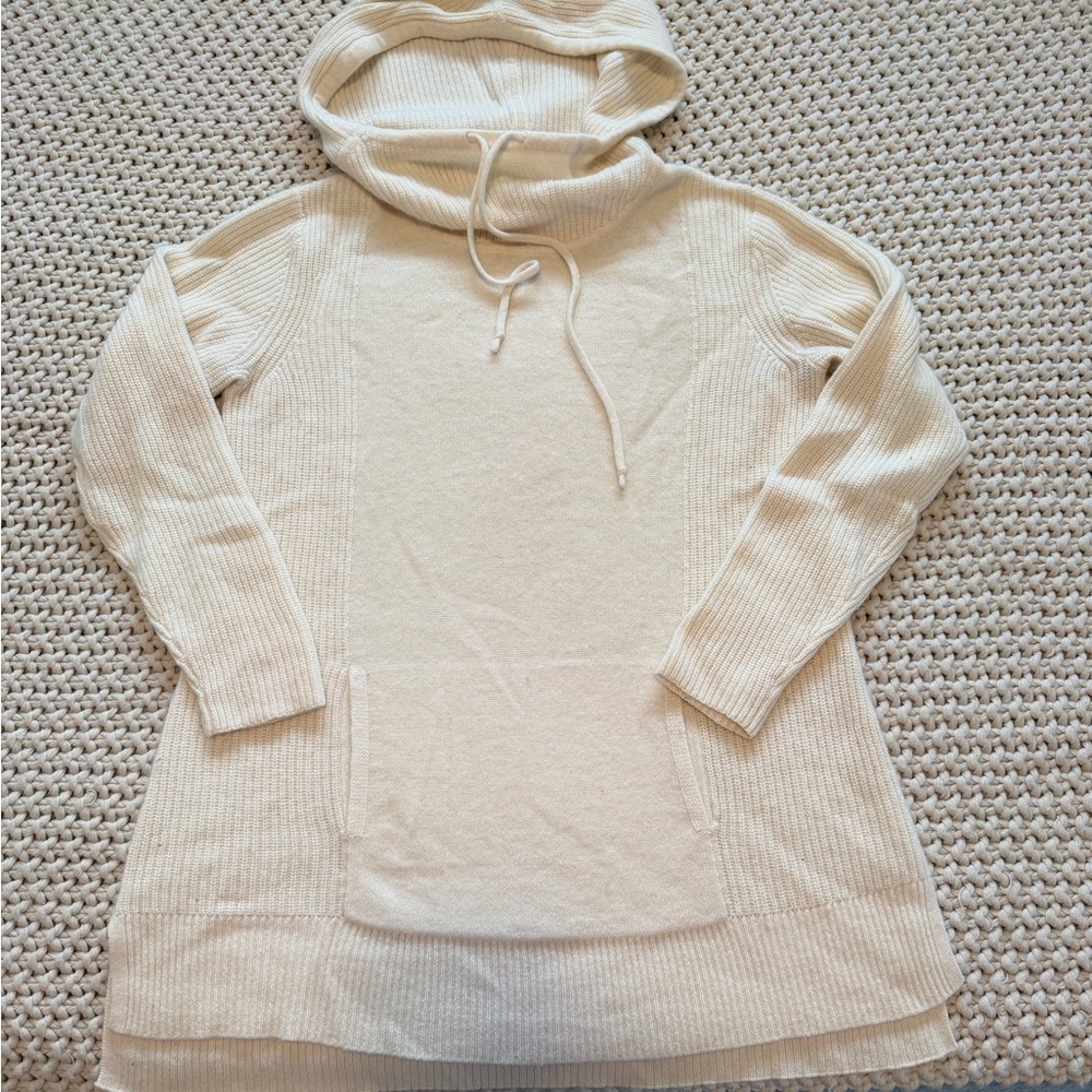 Athleta Cream Hooded Knit Tunic Sweater